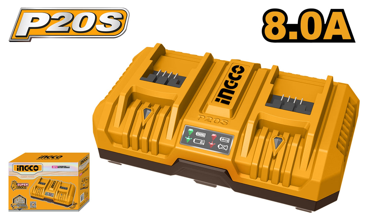 INGCO 20V LI-ION Fast Intelligent Dual Port Charger 8A FCLI2082