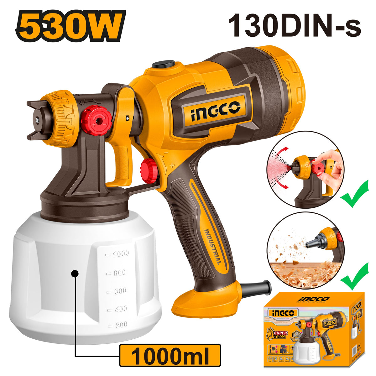 INGCO Electric Spray Gun 530W 1000ml Container SPG4506