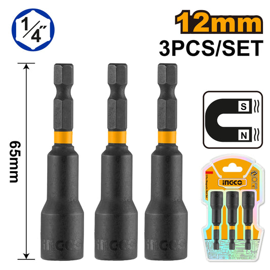 INGCO 3 pcs Impact Magnetic Nut set Adaptor 12mm AMN1231