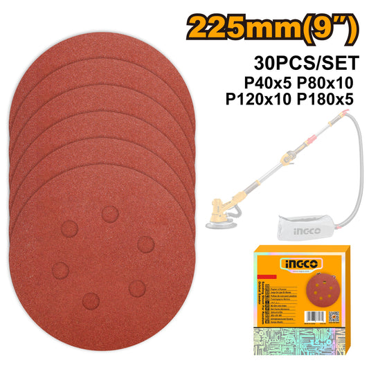 INGCO 30X 9" Sanding Discs 5XP40 & P180,10XP80 & P120 AKRS225030