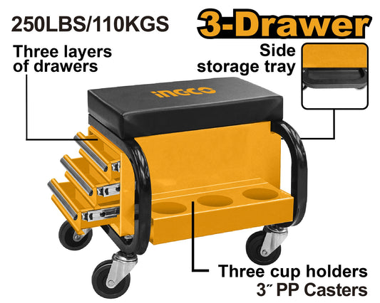 INGCO Seat Creeper W/3XSIDE Drawers+front Trays HCS103