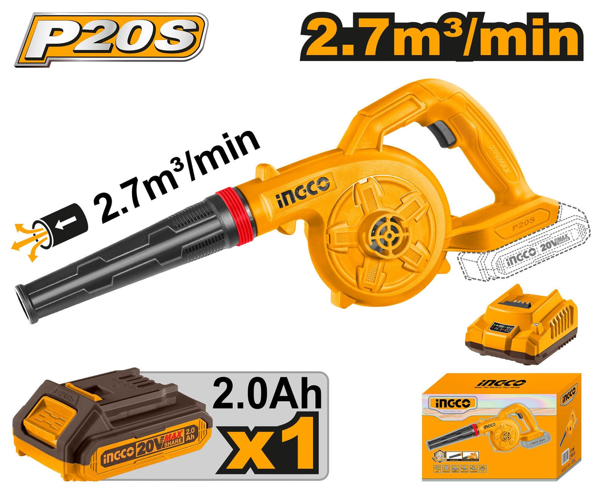 INGCO 20V LI-ION Blower 1X2.0Ah+CHARGER CABLI200281