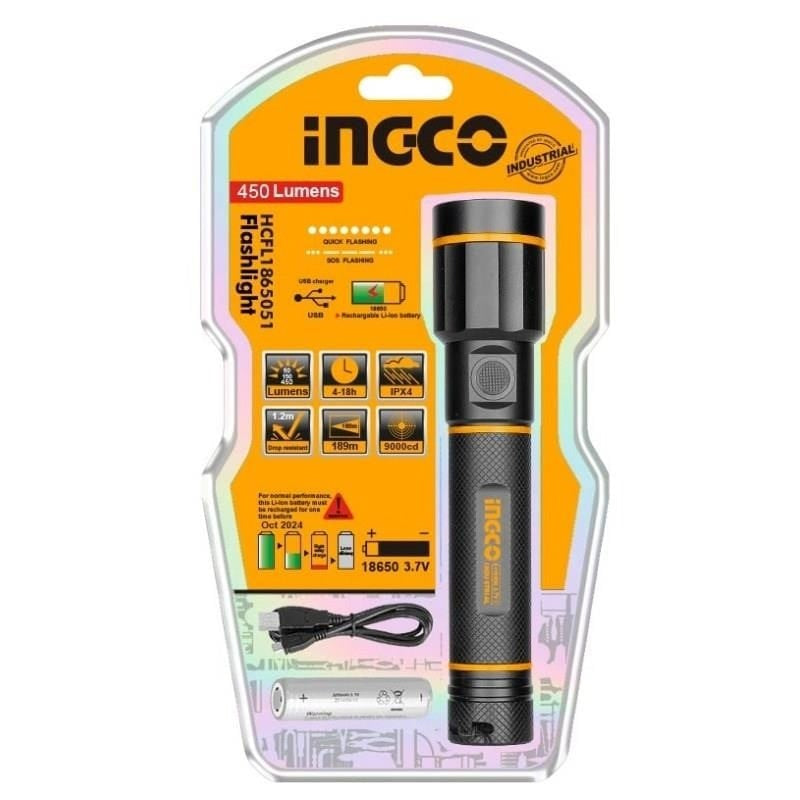 INGCO Aviation Grade Alu Alloy Flashlight 18650 BATT.450 Lumens HCFL1865051 – view 2