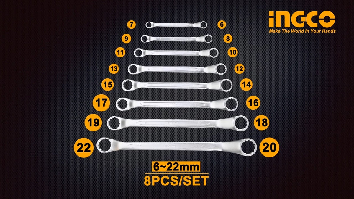 INGCO 8pcs Offset Ring Spanner set 6-22mm HKSPA3088 – view 2