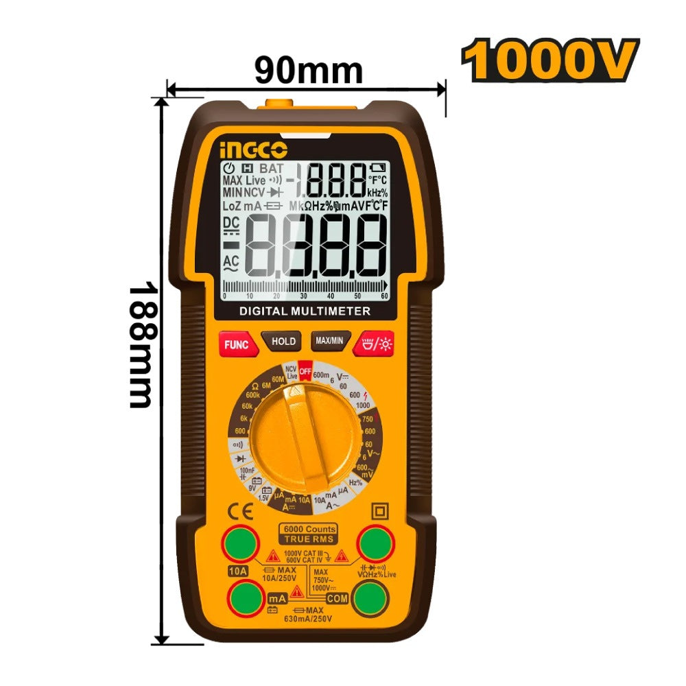 INGCO Digital Multimeter 1000V 6000 Count Manual Ranged DM310002 – view 2