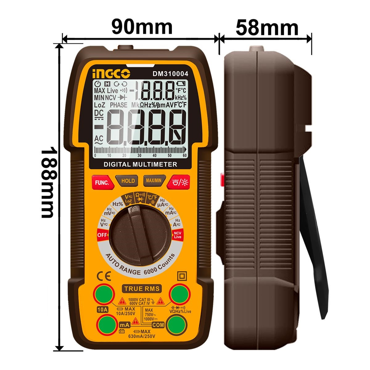 INGCO Digital Multimeter 1000V 6000 Count Auto Range DM310004 – view 3