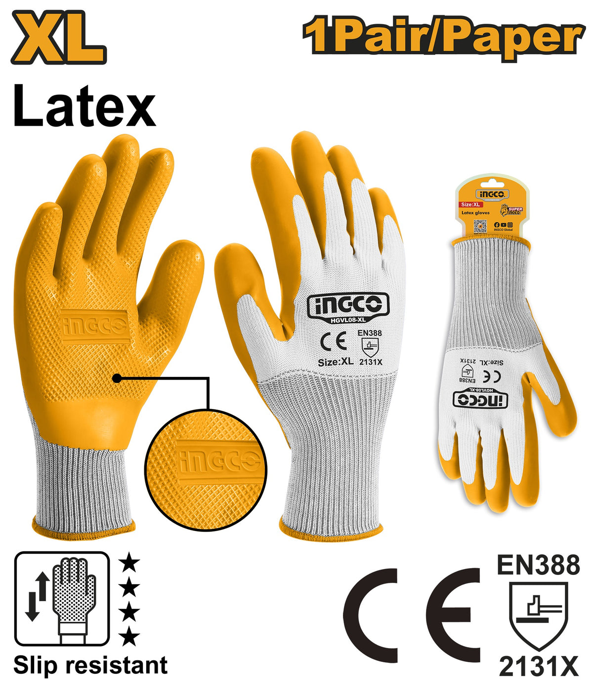 INGCO Latex & Cut Resistance Glove HGVL08-XL