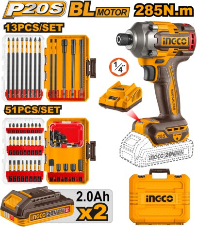 INGCO 285Nm Impact Driver +2 Sets of Driver Bits Combo COSLI250784