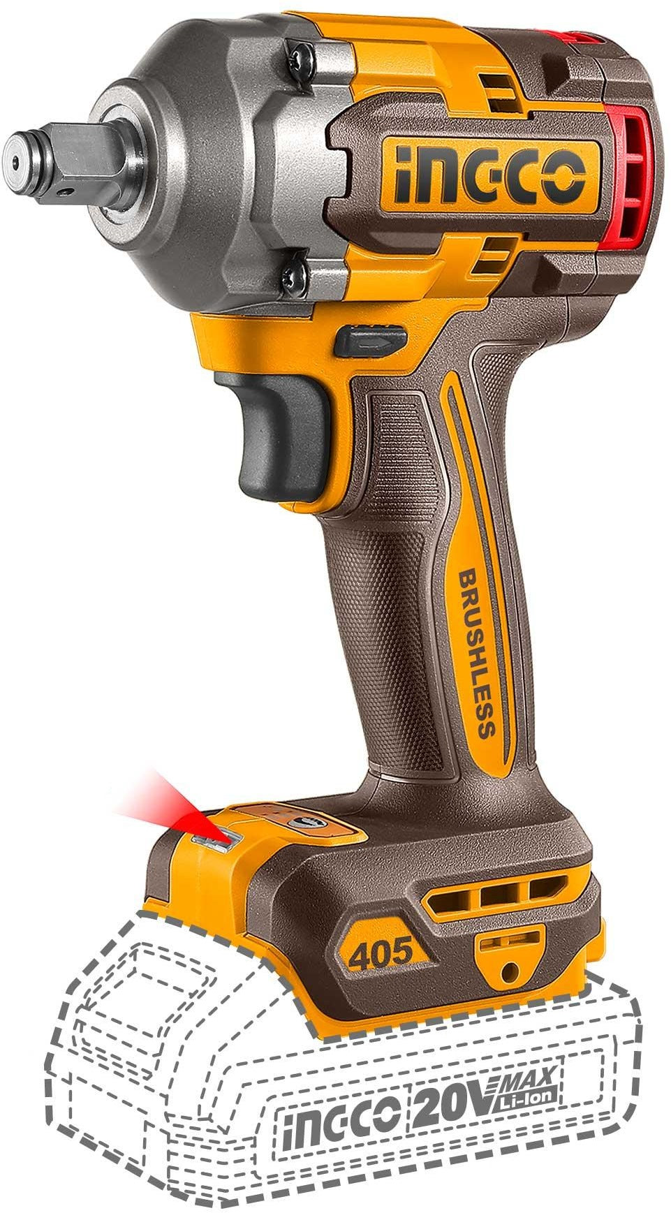 INGCO 20V BL Impact Wrench 405Nm + Worklight Combo set COSLI23056 – view 2