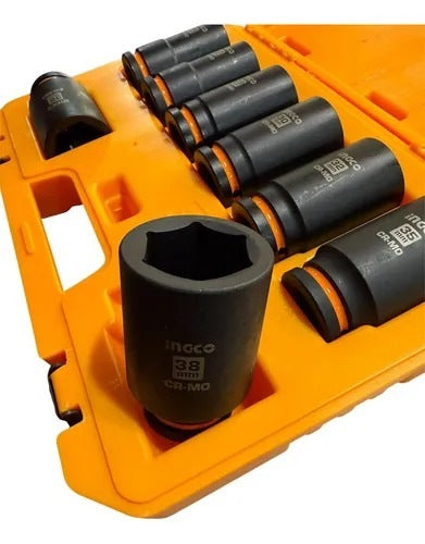 INGCO 8pcs 3/4" DR. CR-MO Deep Impact Socket set 26-38mm HKISSD34082L – view 3