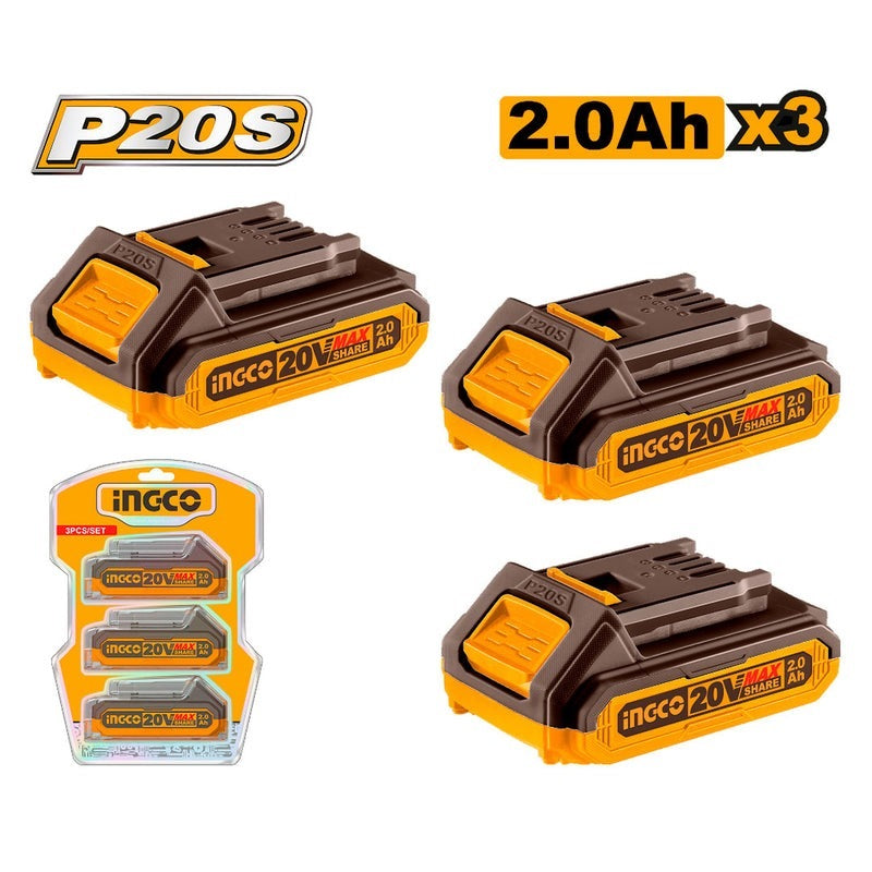 INGCO 20V 3 x 2.0Ah Battery Value Pack COSLI240311
