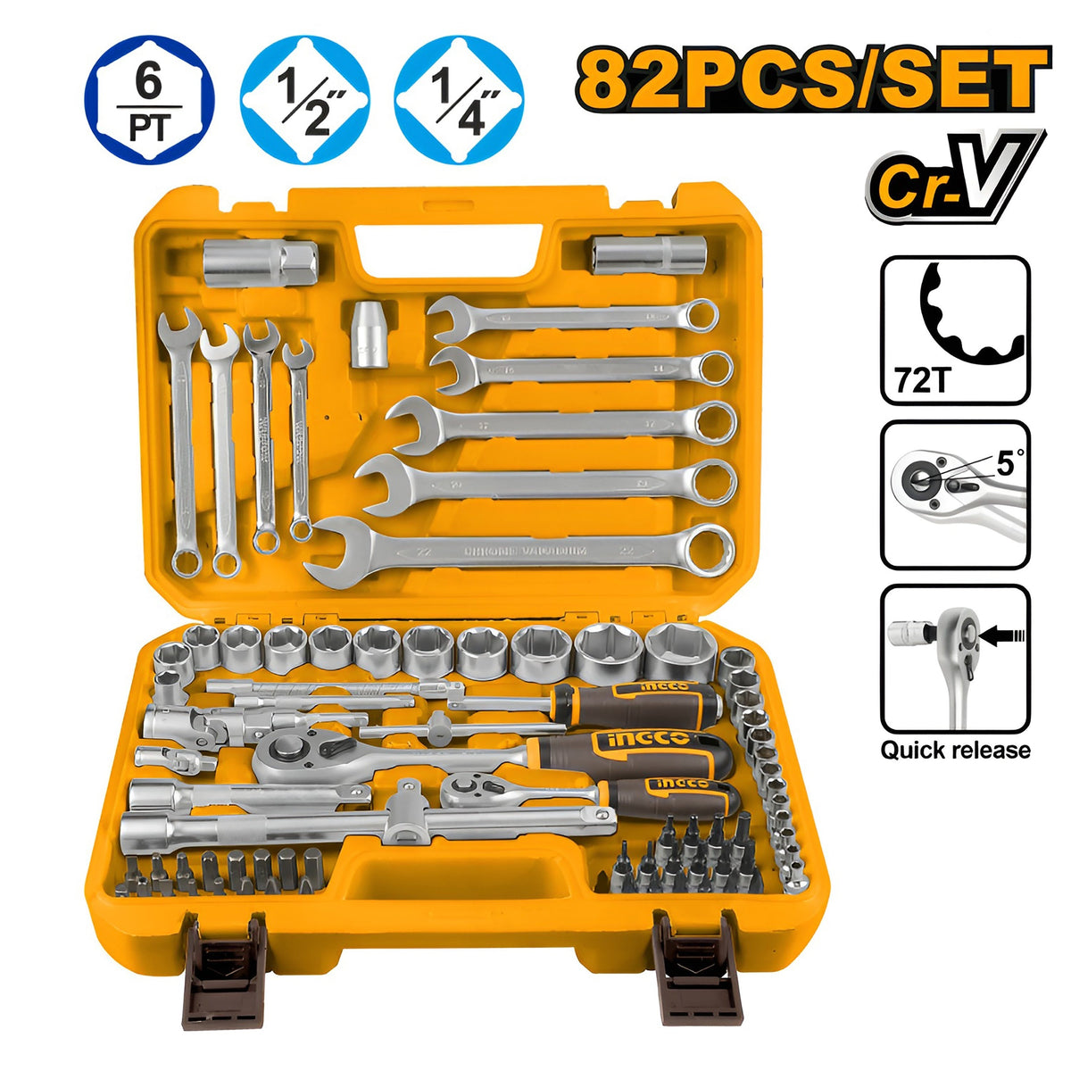 INGCO 82pcs 1/4DR+1/2DR Socket set HKTS42802