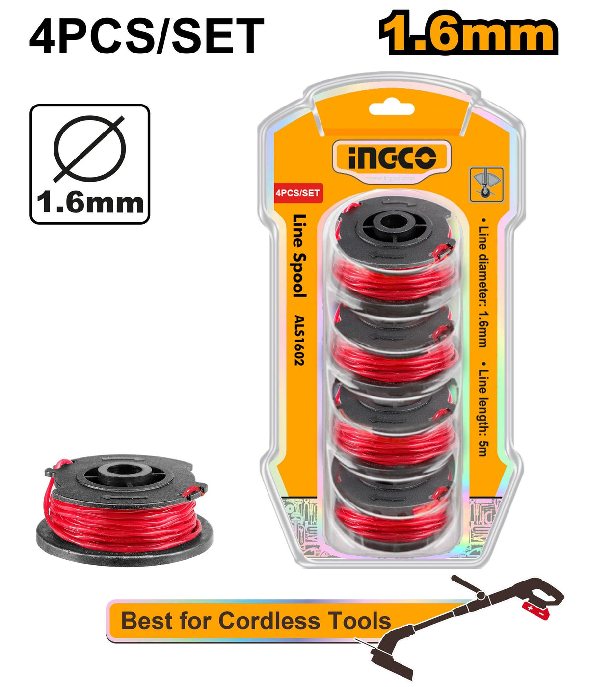INGCO Grass Trimmer Line Spool 1.6MMØ x 5m, 4pc/PACK ALS1602 – view 2
