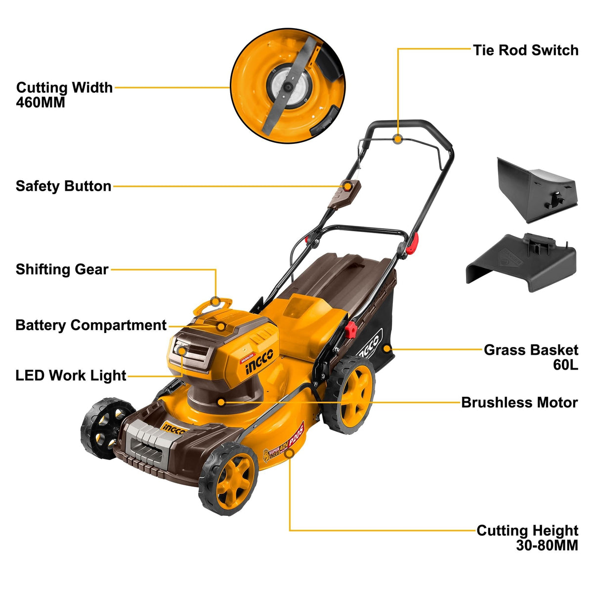 INGCO LI-ION 40V(2X20V) BL 460mm Lawn Mower (Bare Unit) LMLI20185 – view 2
