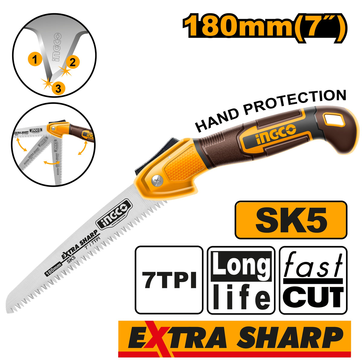 INGCO Fast Cut Extra Sharp Folding Saw 180mm HFSW1806