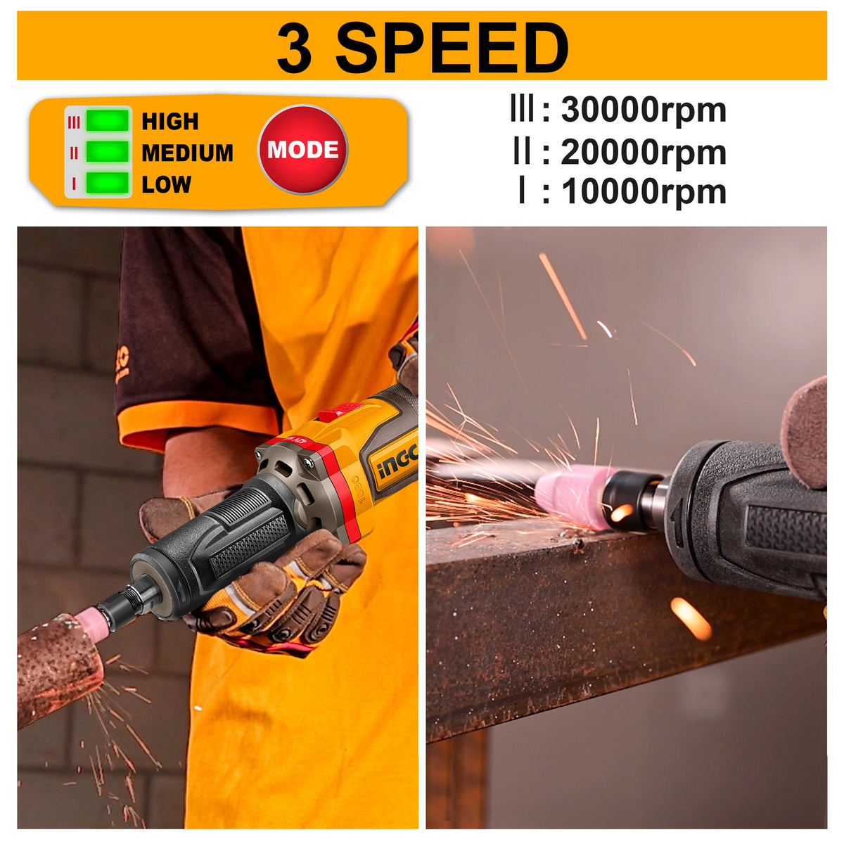 INGCO 42V BL 1/4" Cordless Die Grinder 2X2.0Ah +case CDGLI42012 – view 2