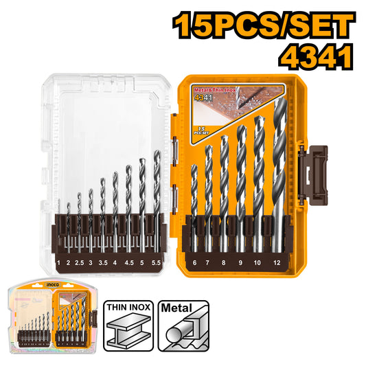 INGCO 15pcs 4341 HSS Drill Bit set 1~12mm 135° 6 AKDL5150