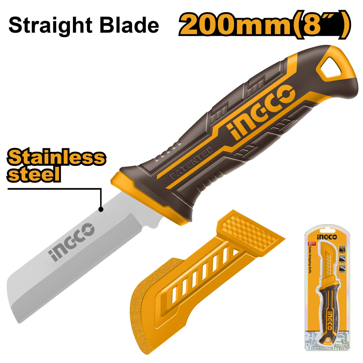 INGCO Straight Blade Cable (SS) Stripping Knife 8" 200mm HPK82101