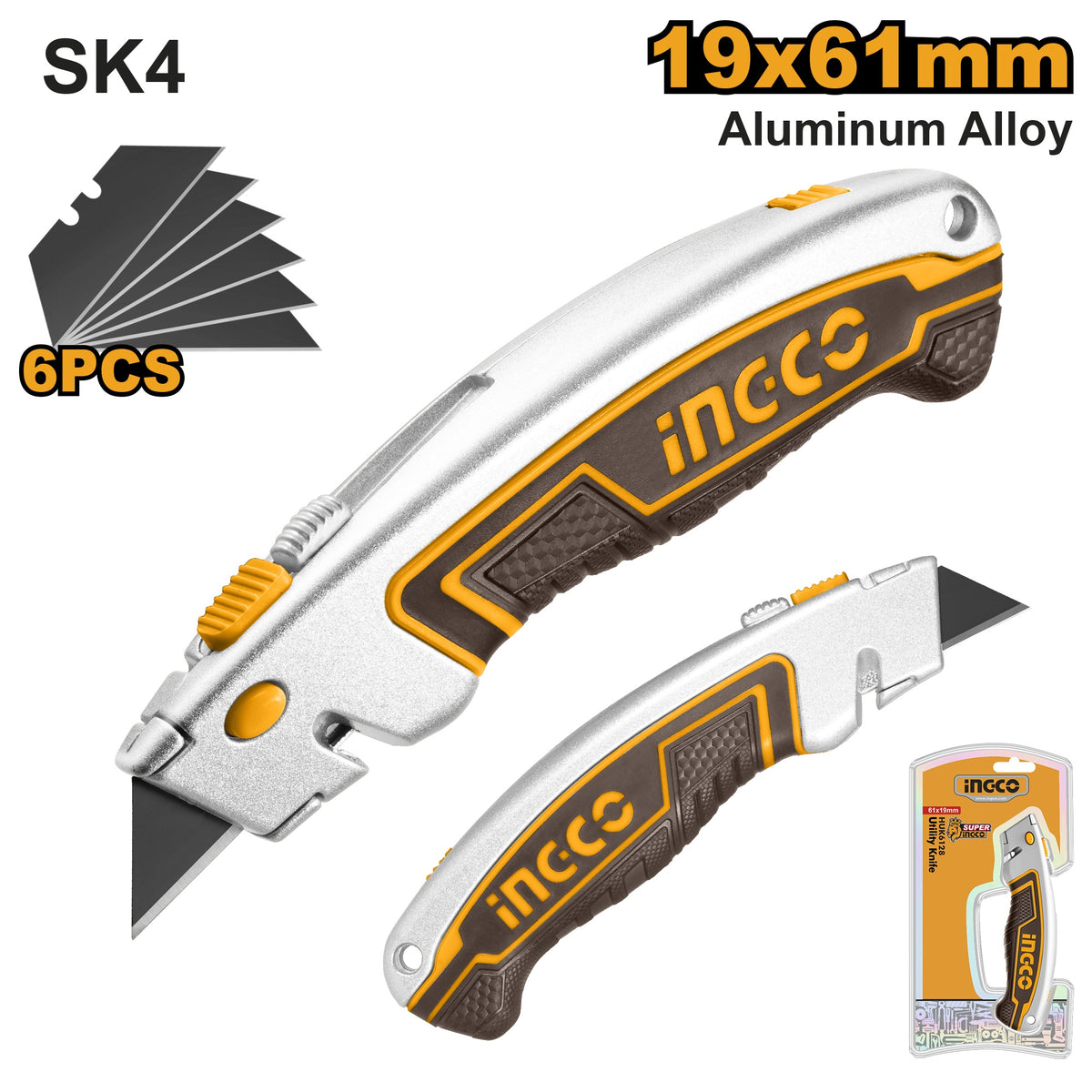 INGCO Utility Knife W/6 SK5 Blades HUK6128