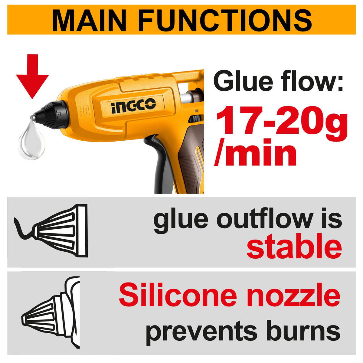 INGCO 20V LI-ION Glue Gun W/3X11.2mm Glue Stick (Bare Unit) CGGLI2003 – view 2