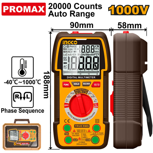 INGCO Digital Multimeter 1000V 20000 Count Auto Range ^ DM410003