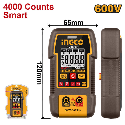 INGCO Digital Multimeter 600V 4000 Count Smart Function DM16003