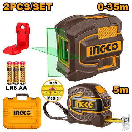 INGCO Self Levelling Green Beam Laser Leveller +5MX32mm Tape+case HLL680081
