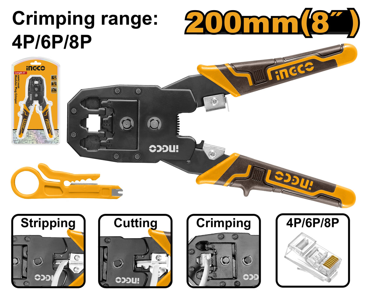 INGCO Module Plug Crimmper 8"200mm Range 4P,6P&8P HMPC1468P