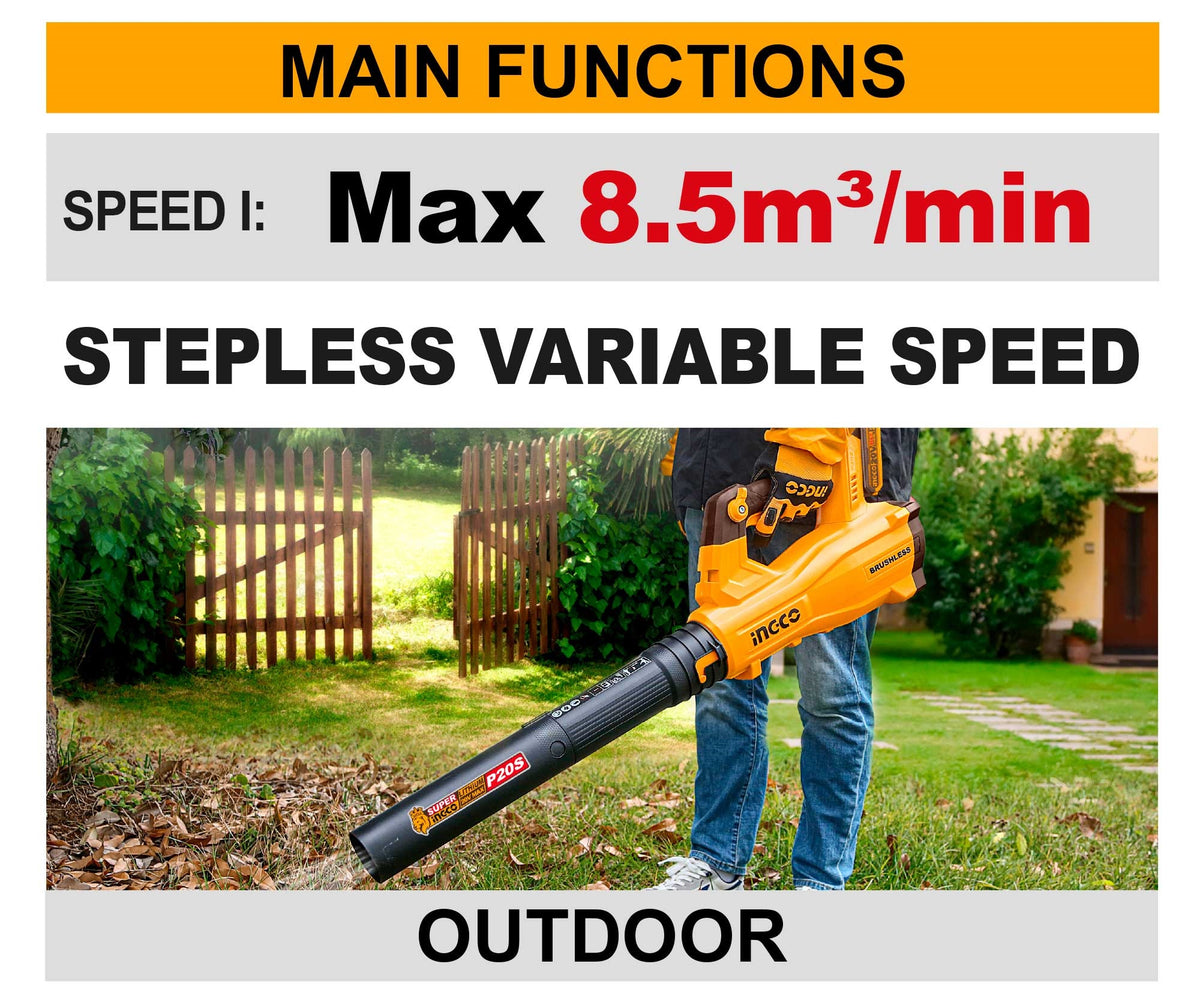 INGCO 20V Brushless Powerful Leaf Blower MAX.VOL:8.5M3/MIN (Bare Unit) CABLI20428 – view 2