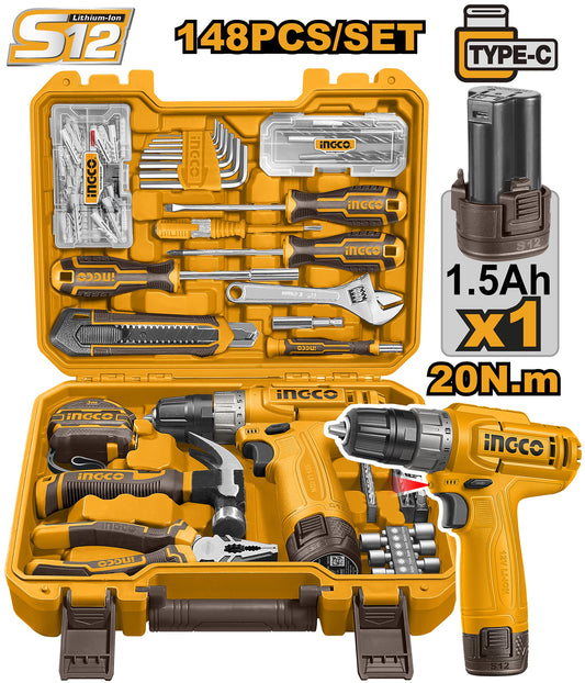 INGCO 12V Drill Driver 20Nm in 148pcs Tool Kit set HKTHP41482