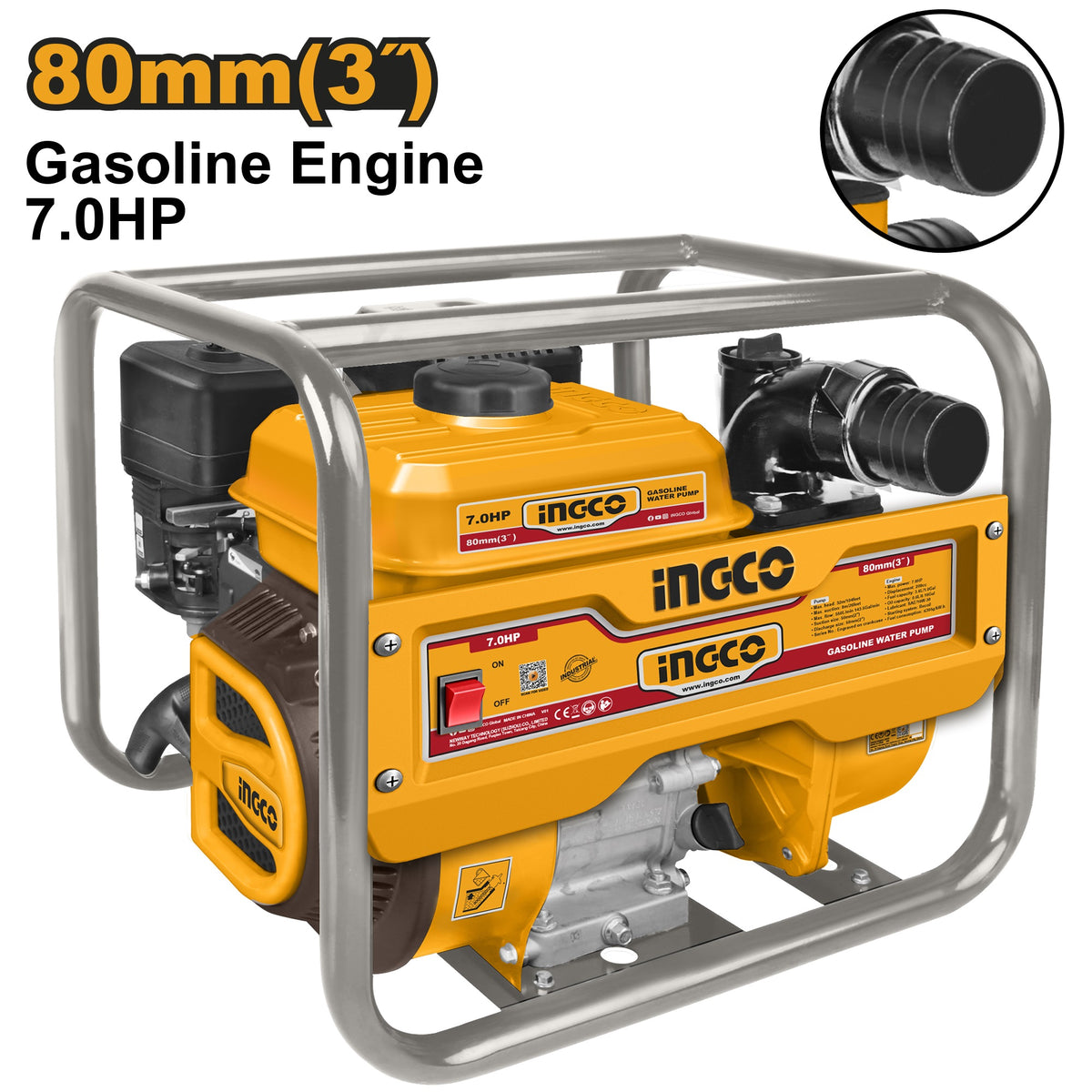 INGCO Gasoline Water Pump 3" Max Head 32m Max Flow 1000L/M GWP306