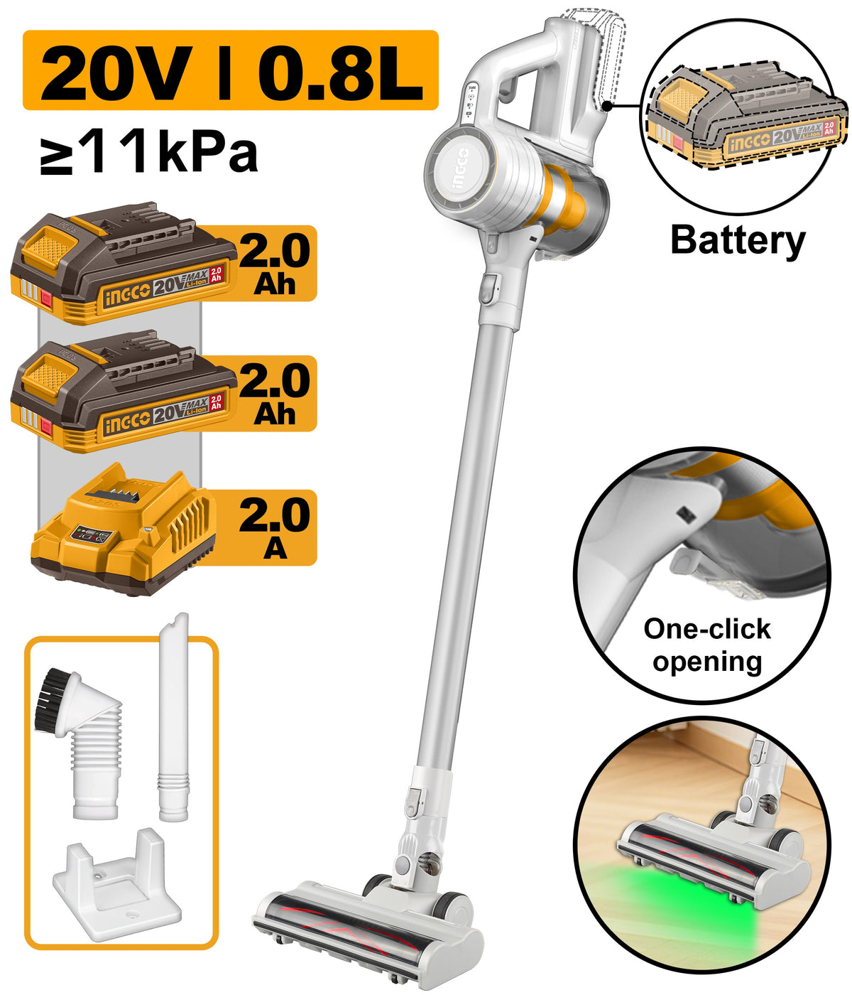 INGCO 20V LI-ION Multiple Cyclone Vacuum Cleaner 2X2.0Ah+CHARGER CVLI20082