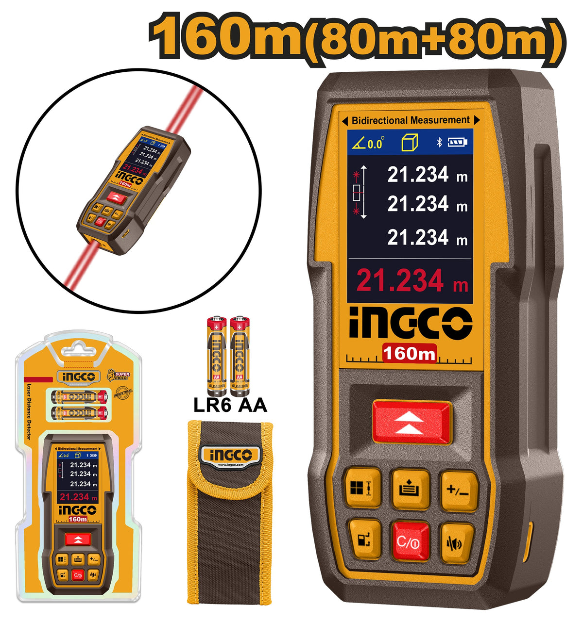 INGCO Laser Distancer Range 160m(80+80) HLDD1606