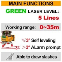 INGCO 20V 5-LINE Green Laser Leveller 4V1H 0-35m 2X2.0Ah+TOOLBOX HLL3053085 – view 2