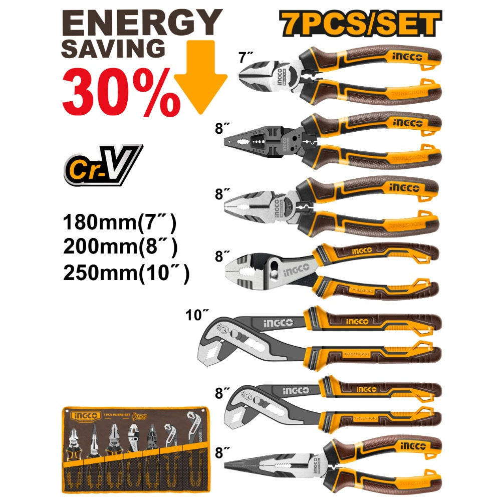 INGCO 7pcs Cr.v High Leverage Pliers set HKPS28768