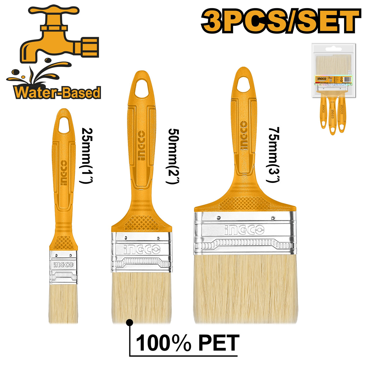 INGCO 3pcs Paint Brush set, 1", 2" & 3" CHPTB7850302