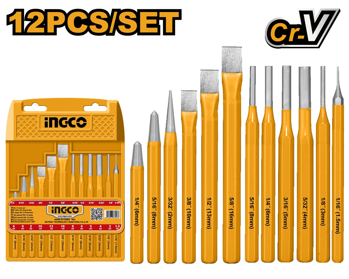 INGCO 12pcs Cold Chisel & Pin Punch set HKPP8612