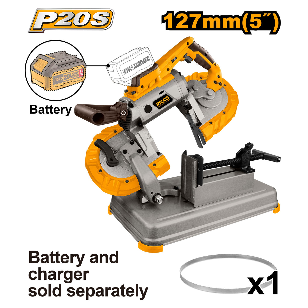 INGCO 5" LI-ION Portable Bandsaw W/cutting Platform (Bare Unit) CBSLI20127
