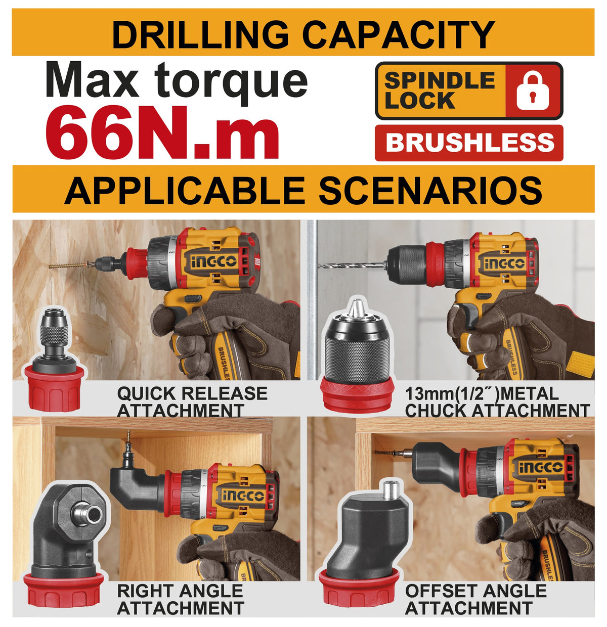 INGCO 20V 66Nm Multi Head Drill Driver 2X2.0+CHARGER+CASE CDLI206686 – view 2