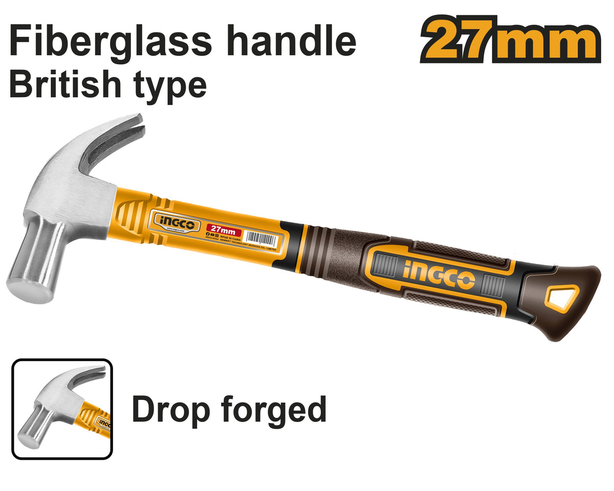INGCO Claw Hammer Fibre Glass Handle Birtish Type, 27mm HCH81027