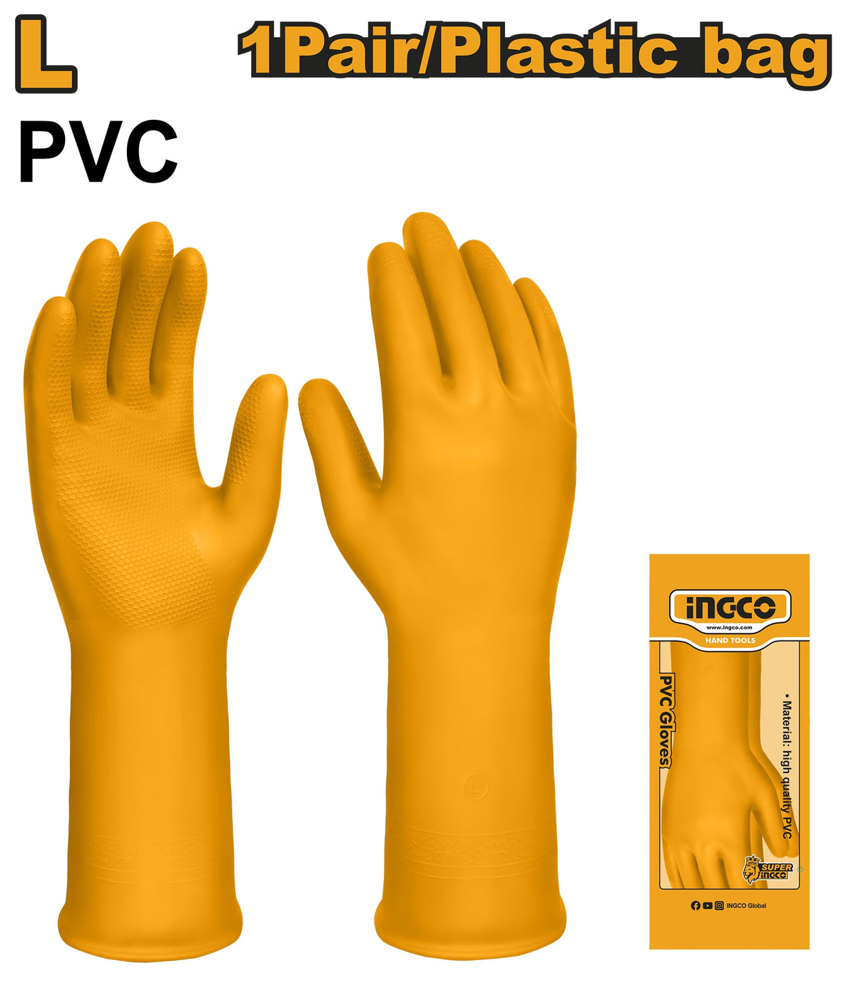 INGCO High Quality Orange PVC Glove Size L 320mm HGVP01