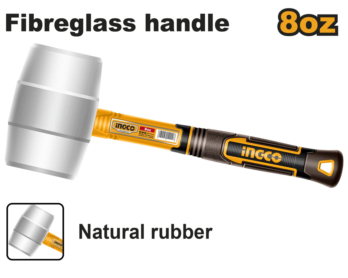 INGCO White Natural Rubber Non Spark Hammer Fiberglass Handle HRUH8908