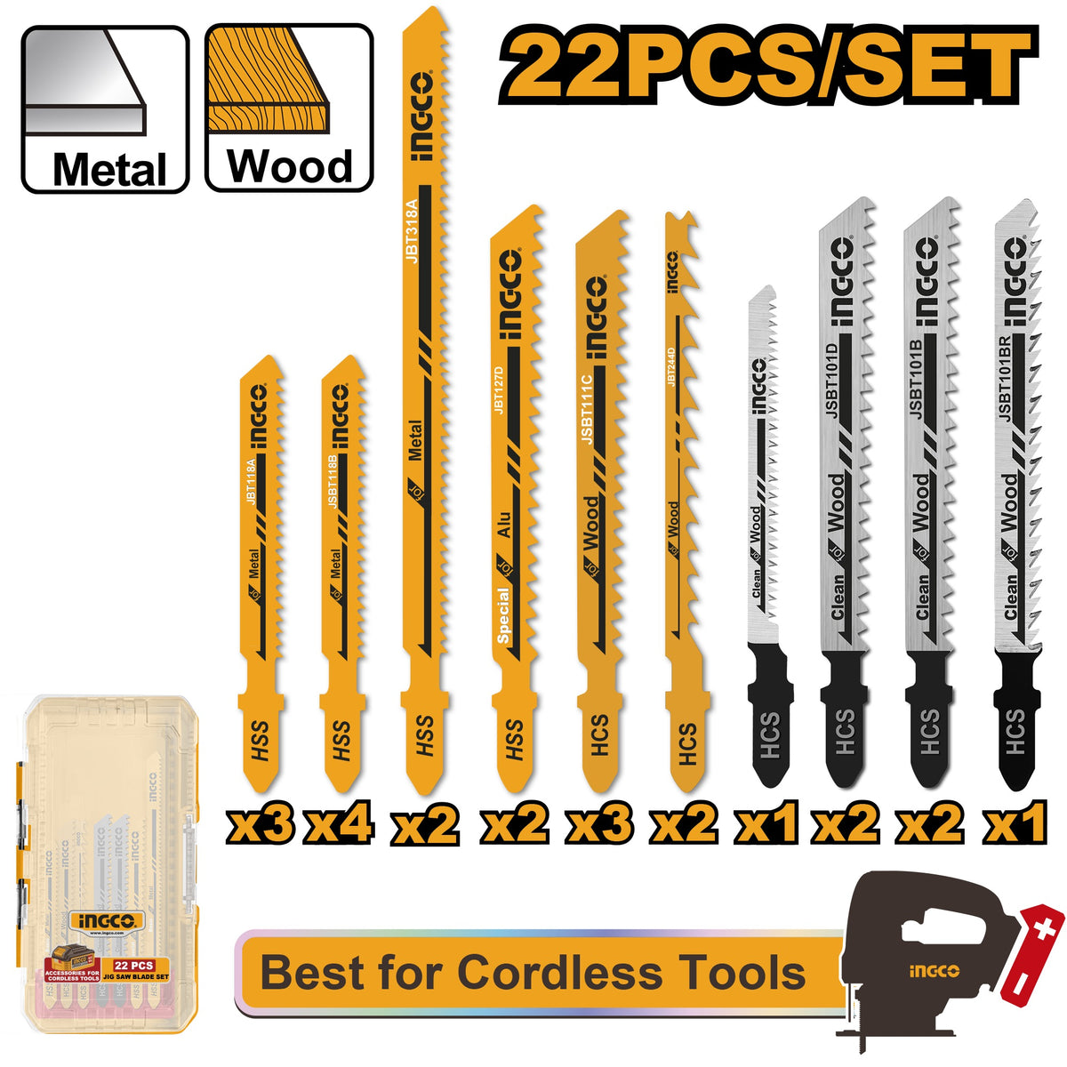 INGCO 22pcs Jig Saw Blades set Assorted Sizes AKDL62201