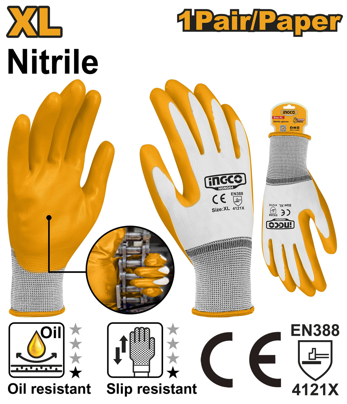 INGCO Nitrile Coated Palm Glove Size XL, 4121X HGNG64