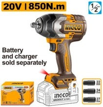 INGCO 20V Brushless 1/2" Impact Wrench 850Nm (Bare Unit) CIWLI20851