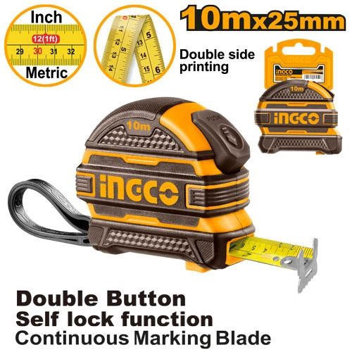 INGCO Steel Measuring Tape 10m/33FT 25mm Blade Rubber Cover HSMT081025