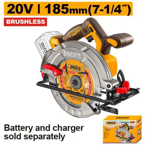 INGCO 20V LI-ION Brushless Circular Saw 185mm (Bare Unit) CSLI1851