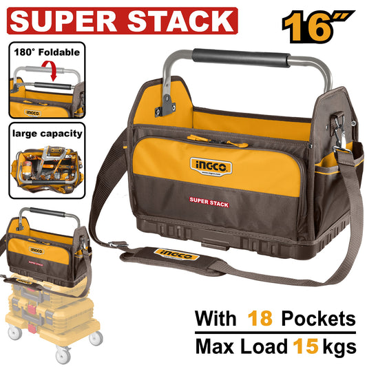 INGCO 16" Super Stack 18 Pockets Ind.tool Bag 400X270X370mm HTBGL08