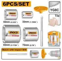 INGCO 6pcs Carbide Grit Hole Saw set 33, 53, 73 & 83mm HSB4061