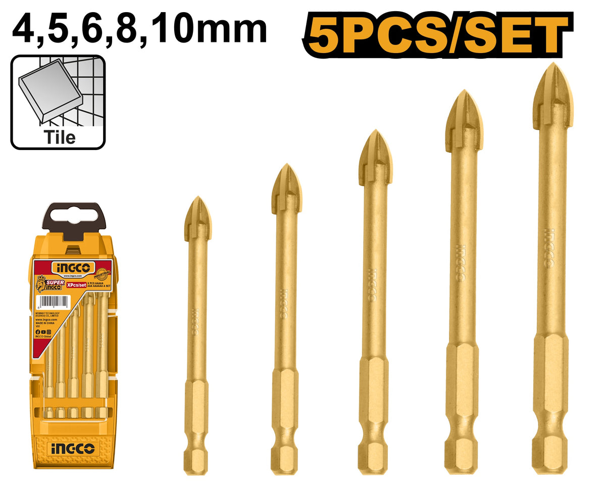 INGCO 5pcs Glass & Tile Drill Bit set 4,5,6,8 & 10mm AKD7058